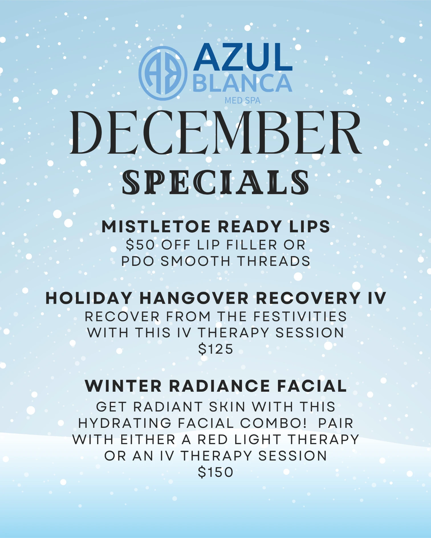 December Specials | Azul Blanca Medspa in State College, PA